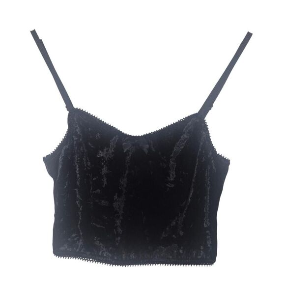 Black Velvet Crop Top with Bow Detail Y2K Goth Coquette Size Medium - Picture 1 of 3